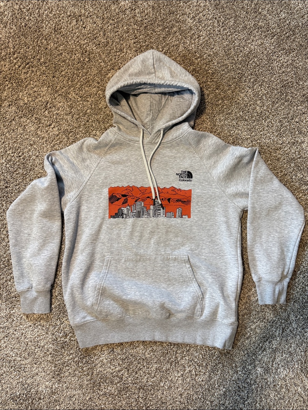 The North Face Gray Hoodie with Orange Mountain & City Graphic